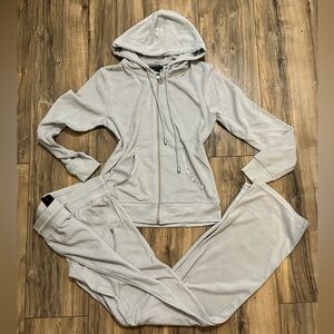 BCBG MAXAZRIA SET Terry Pull On Sweat Lounge Pants/Hoodie in Seagull S
